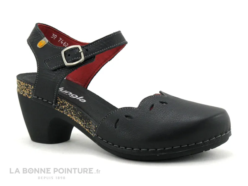 Achat chaussures Jungla Femme Bout fermé, vente Jungla 7462 Noir - Sandale bout ferme et bride arriere cuir noir