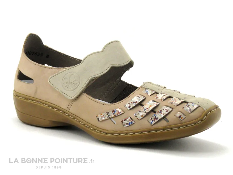Achat chaussures Rieker Femme Chaussure aérée, vente Rieker 41369-60 Beige - Chaussure Femme avec bride velcro