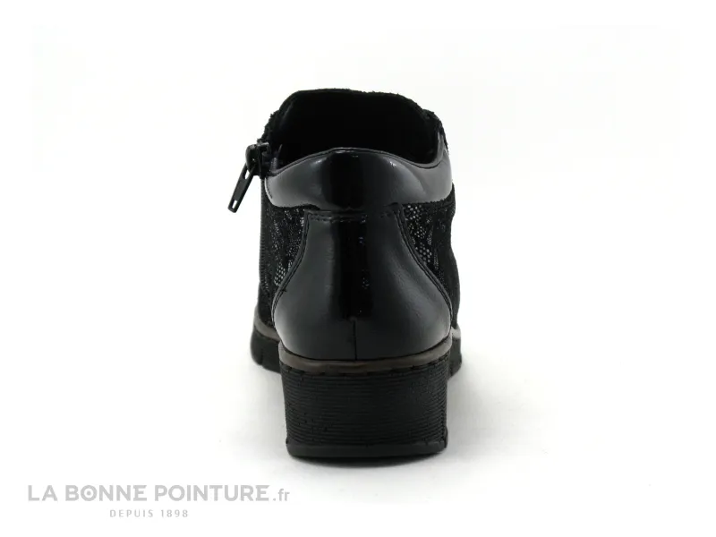Achat chaussures Rieker Femme Chaussure montante, vente Rieker 53778-00 Noir Argent fleuri - verni - Chaussure montante
