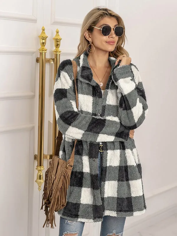 Airchics manteau à carreaux poches boutonnage mode décontracté femme surchemise