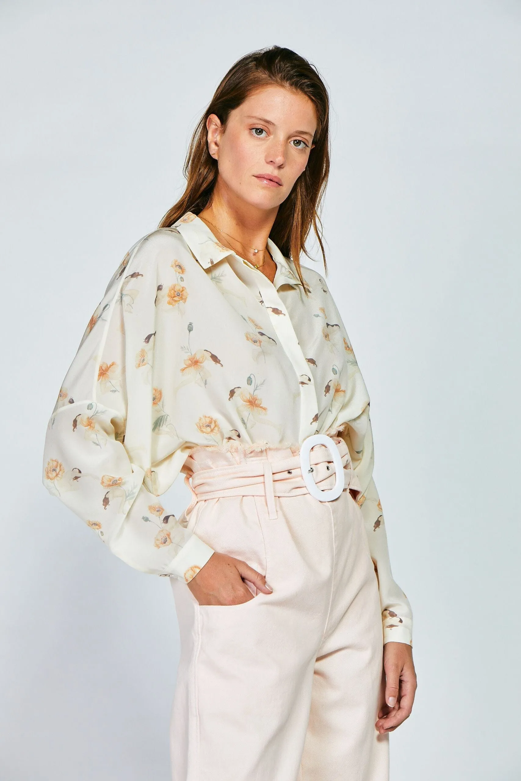 ALIX - Chemise oversize en popeline de viscose imprimé Pavot