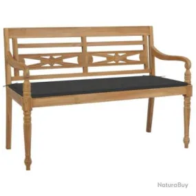 Banc de jardin Batavia avec coussin anthracite 120 cm Bois de teck massif 3062