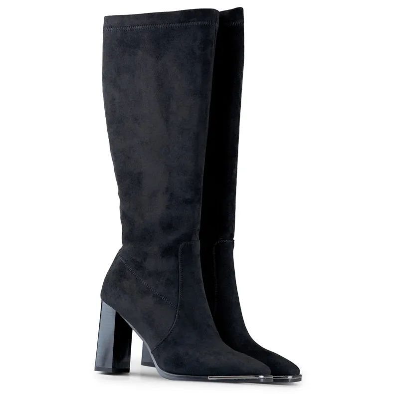 Boots femme en daim noir à bout décoratif le noir