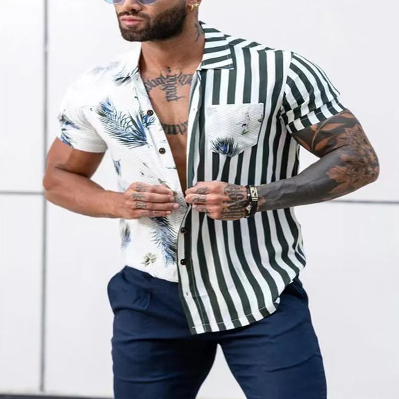 Chemise imprimée patchwork à rayures vintage
