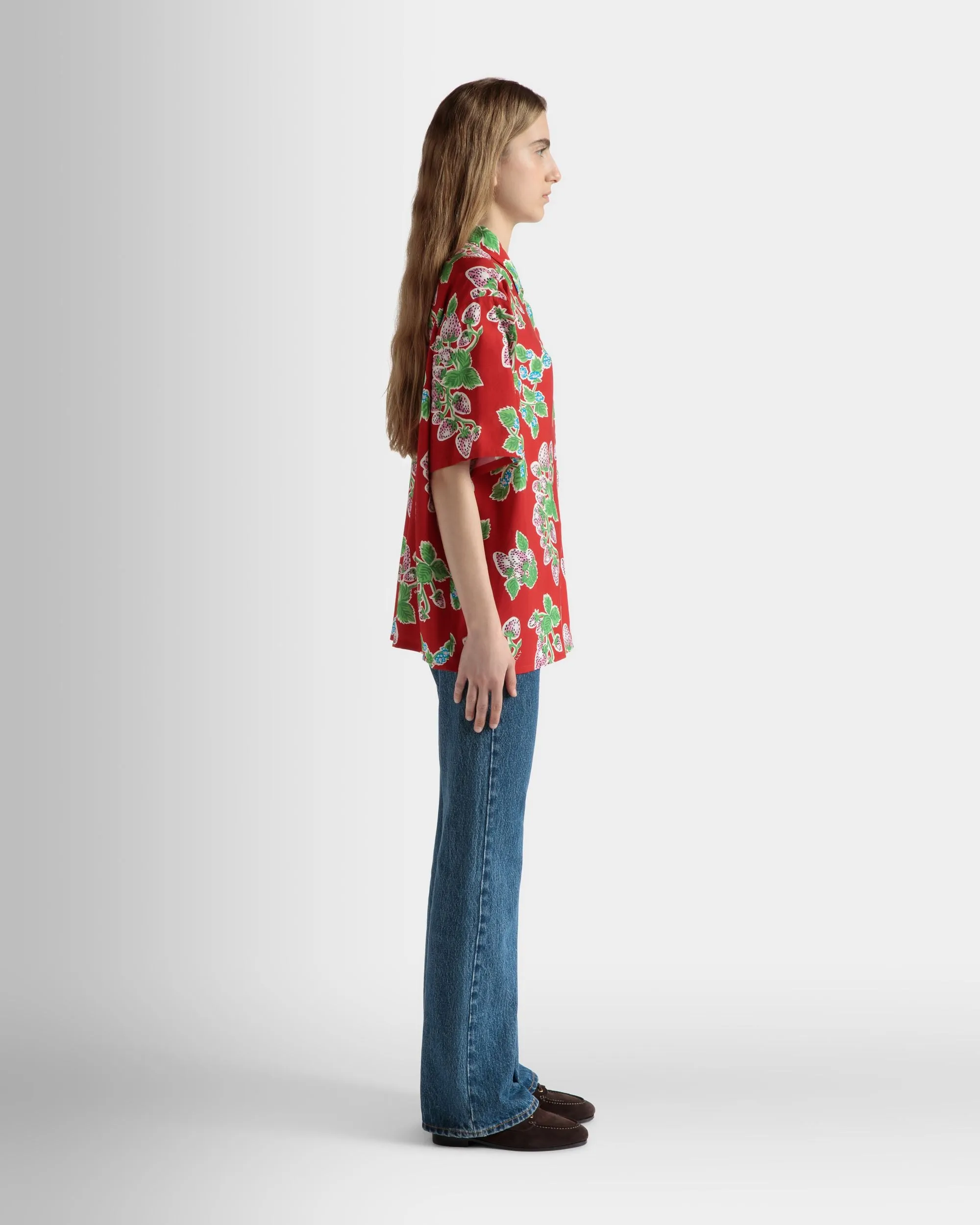 Chemise Oversize Imprimée En Popeline Fluide Imprimée Strawberry