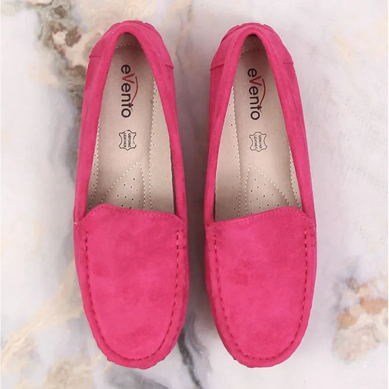 Evento Mocassins femme en daim fuchsia rose