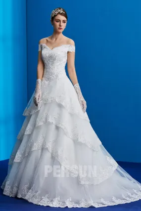 Gouda : Robe de mariée princesse épaule dénudé recouverte de dentelle & sequin