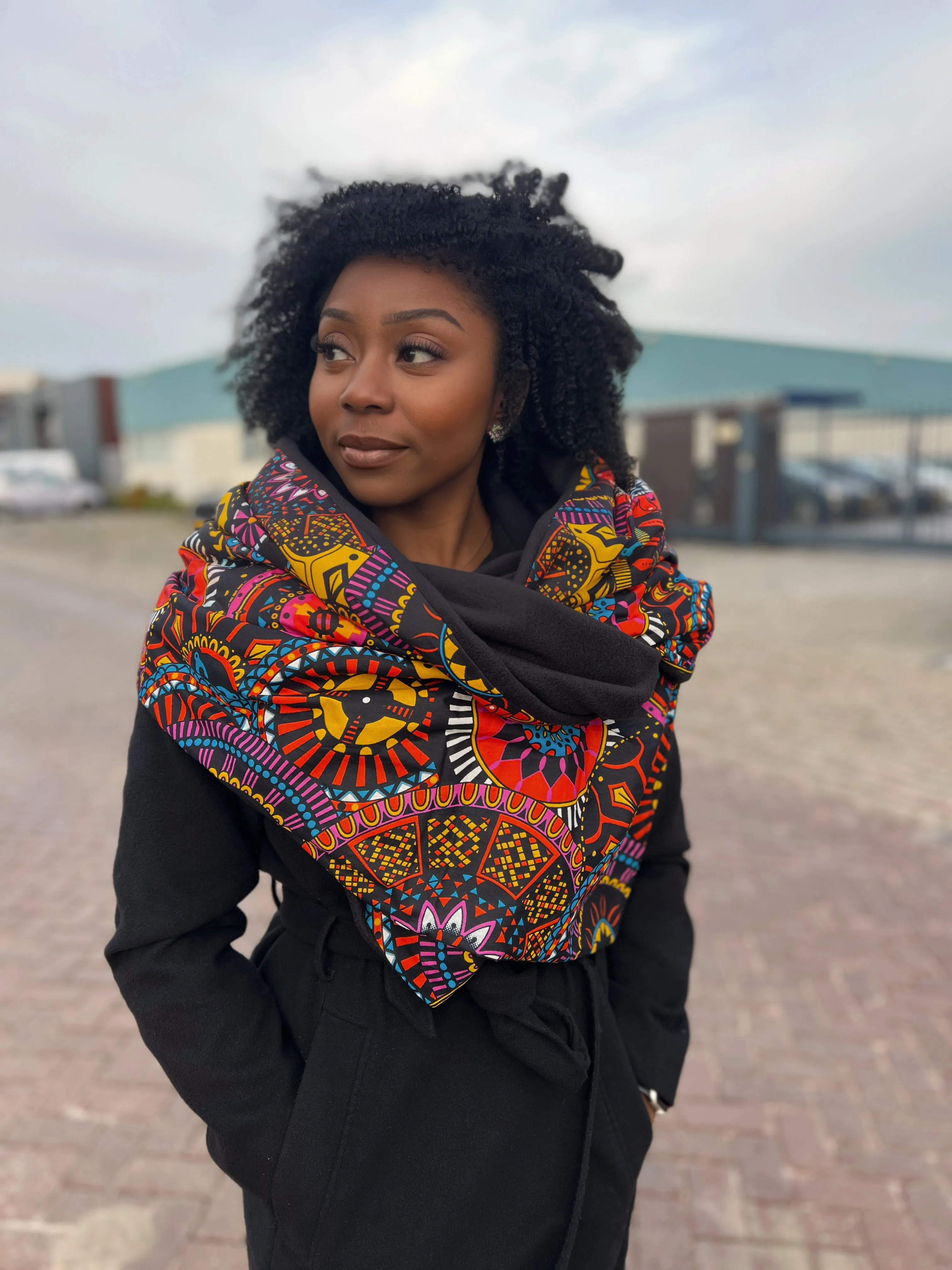 Imprimé africain Echarpes d'hiver pour adultes Unisex - Disques multicolores foncés