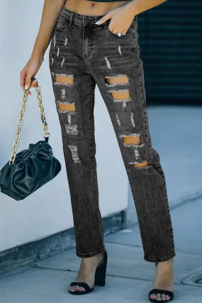 Jean effet vieilli gris avec poches boutonnées