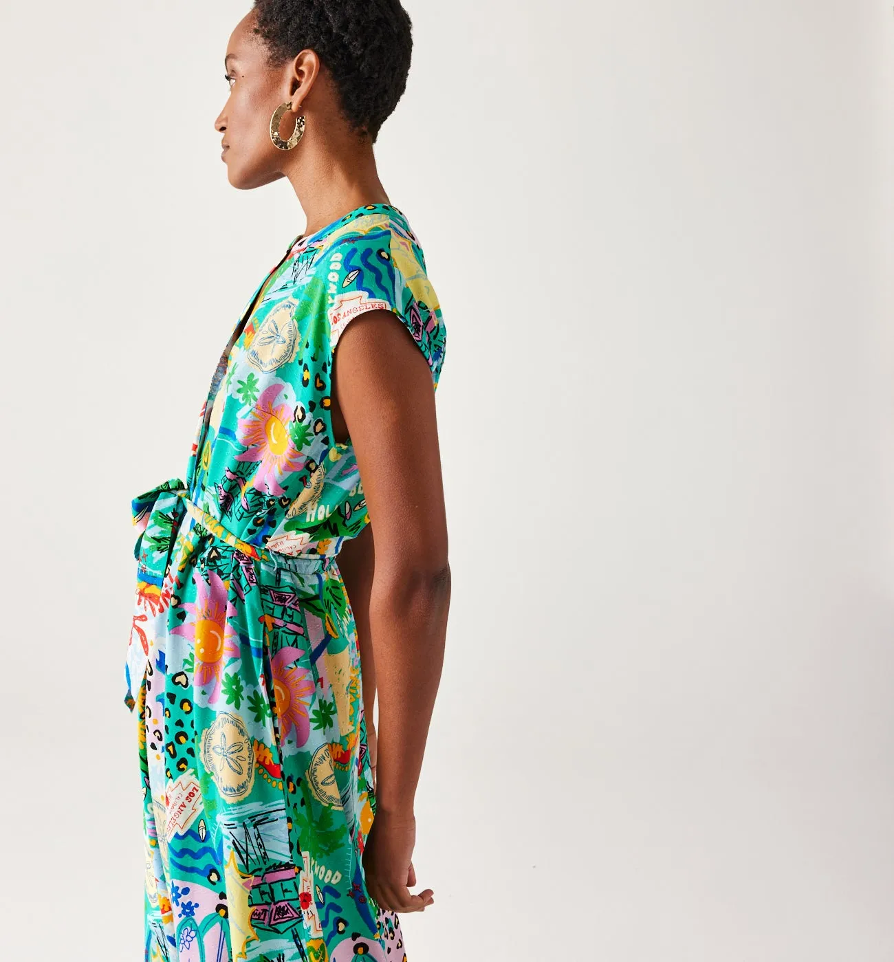 Longue robe-chemise imprimée - Imprimé turquoise