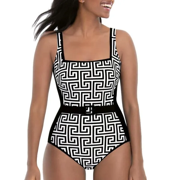 Maillot 1 pièce graphique sans armatures Dalida noir et blanc Anita