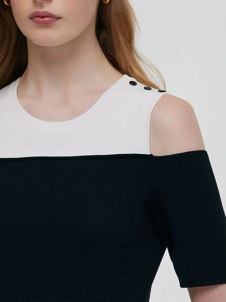Mini- robe tricotée à épaules dénudées pour femmes