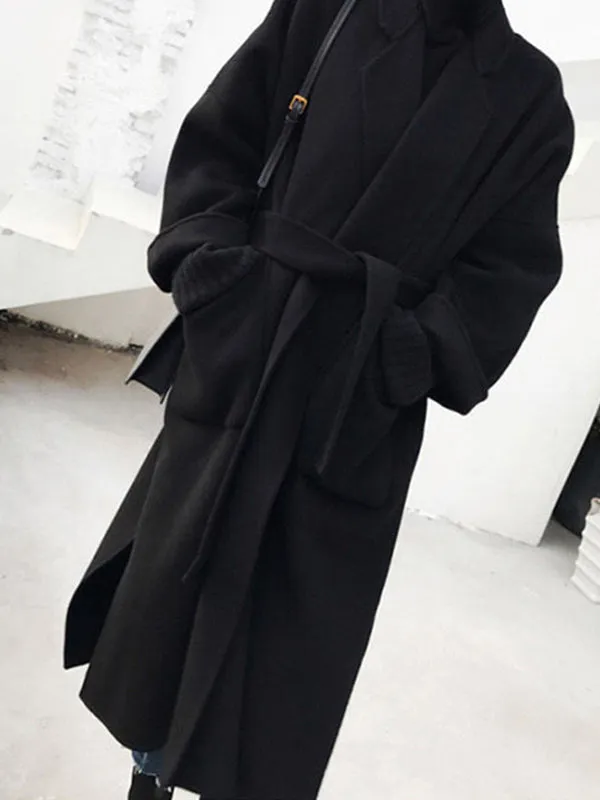 Mode Longue Manteau en Laine Oversized Femme avec Ceinture