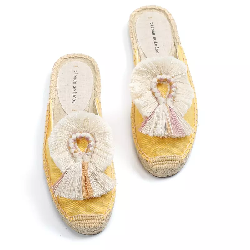 Mules Colorées en Toile à Pompons Différents Coloris