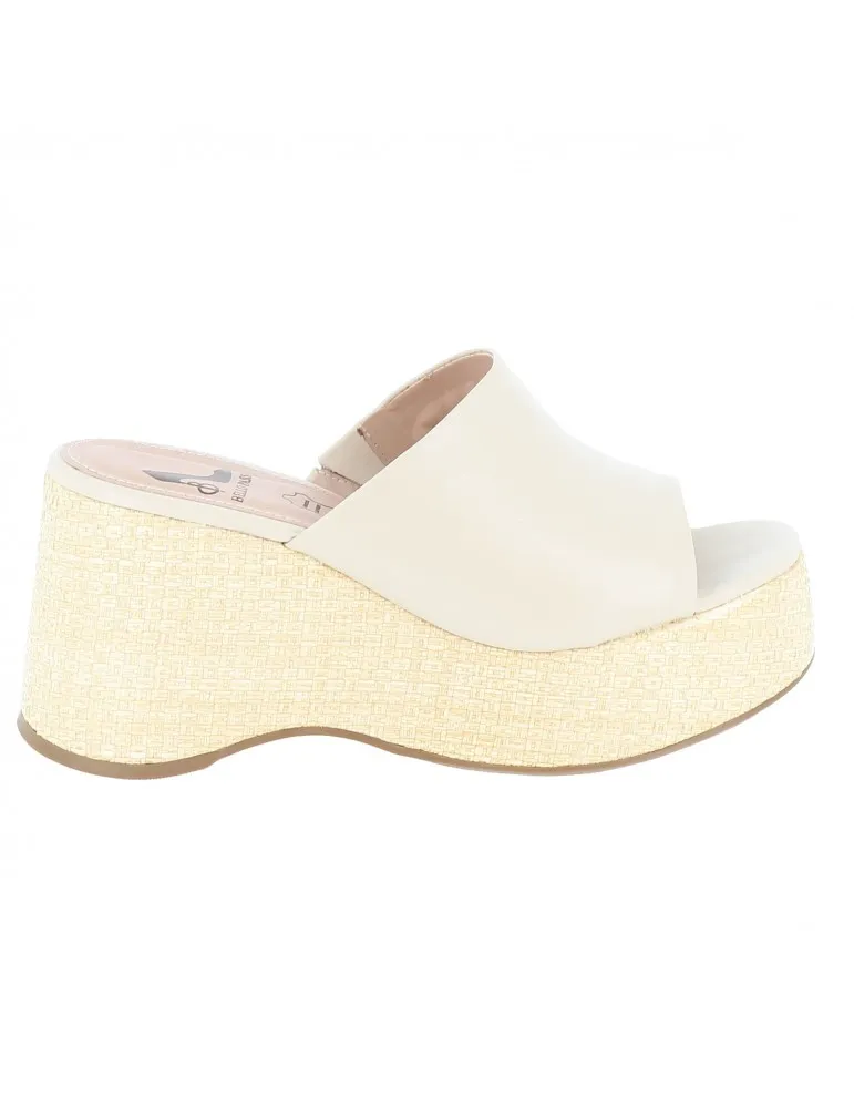mules plateformes compensées 3cm cuir et végétal blanc cassé 08 cm