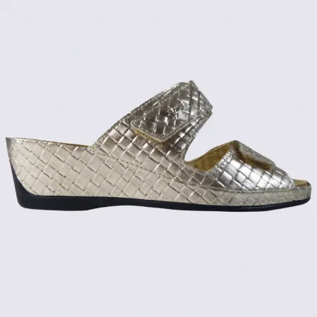 Mules Vital, mules confortables tressées femme en cuir doré| Igert Chaussure&Maroquinerie