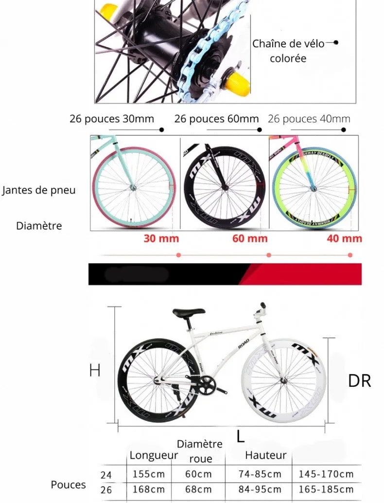 Nouveau vélo coloré X-Front mixte de route 26 pouces pour adulte