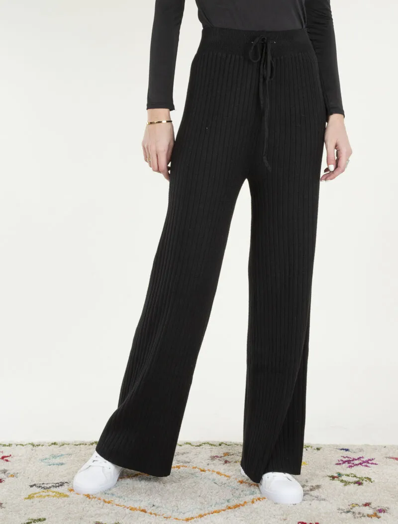 Pantalon d'hiver en maille côtelée - noir