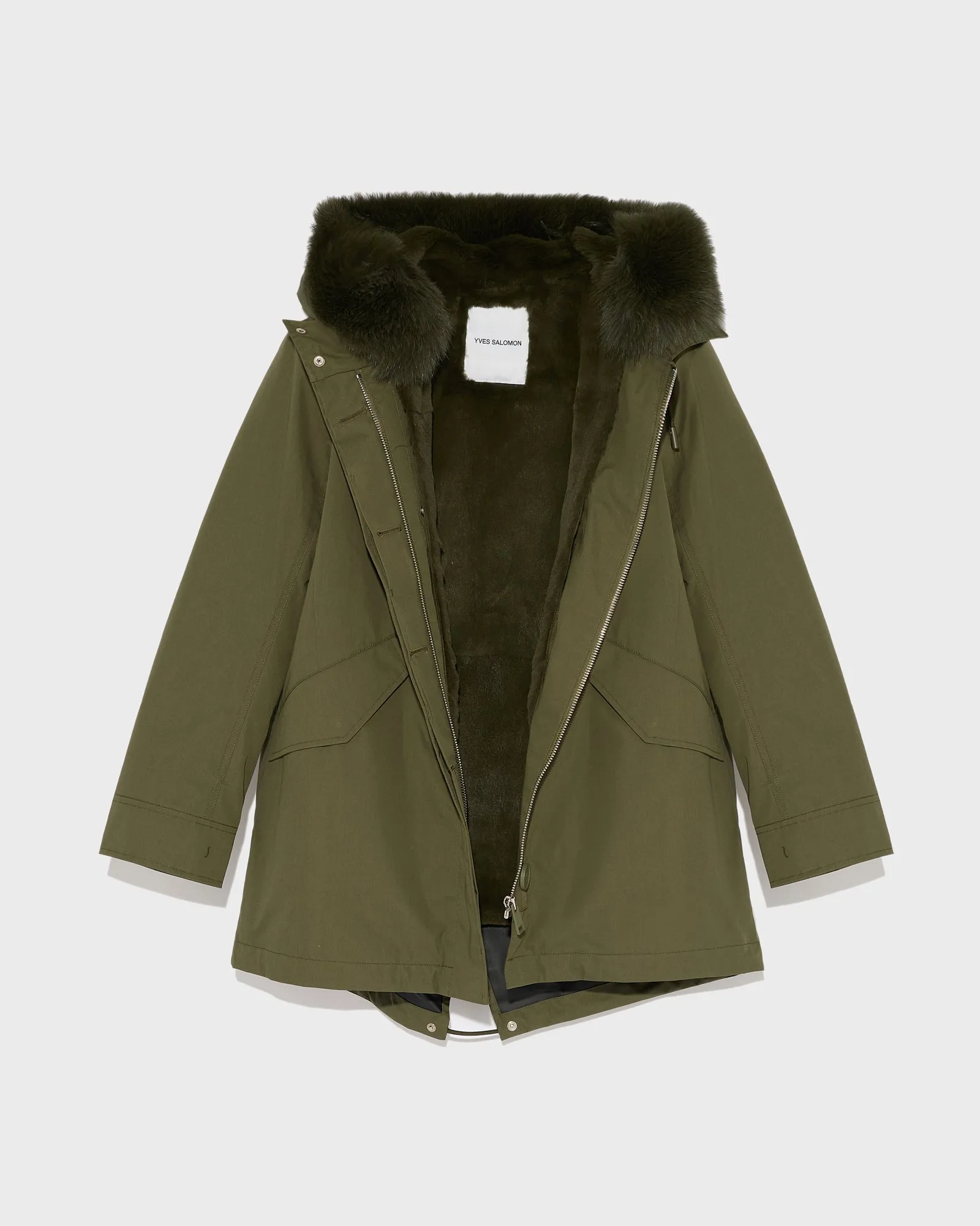 Parka courte en coton mélangé imperméable avec fourrure de renard et lapin