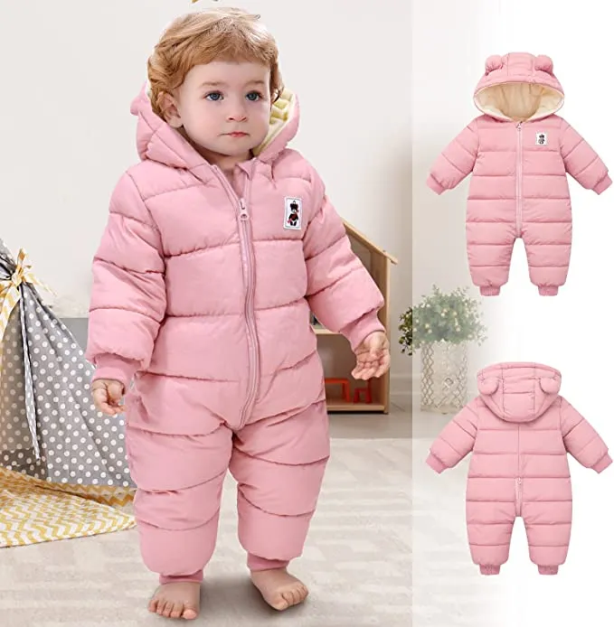 Petite Combinaison d'Hiver pour Bébé avec Oreilles d'Ours Adorables - Combinaison Chaude pour les Mois d'Hiver