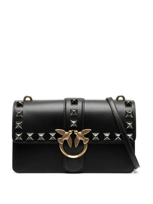 Pinko Classic Love One Sac En Cuir Avec Applications Noir-Or Antique - Achetez À Prix Outlet!