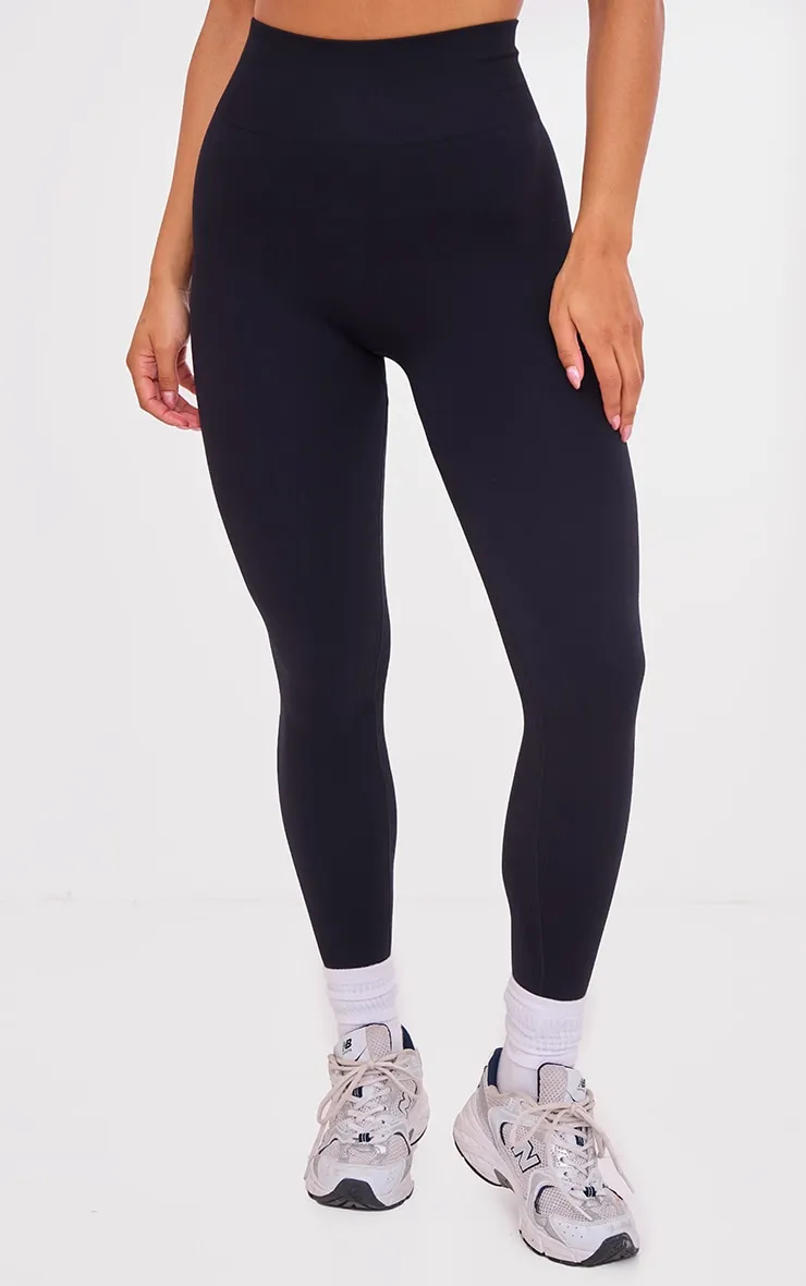 PLT Sport Legging noir contrasté taille haute côtelé sans coutures