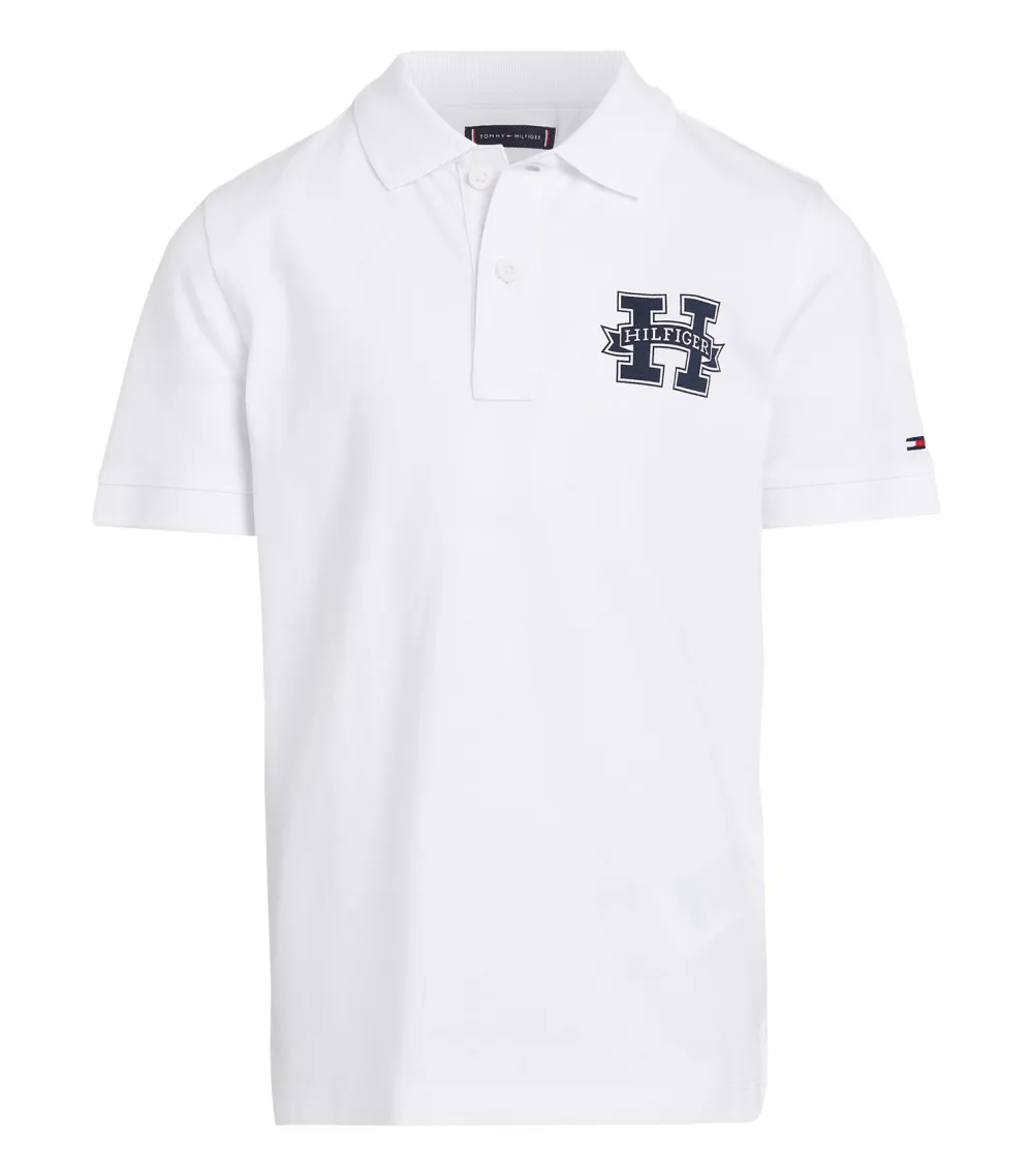 Polo Junior Garçon Tommy Hilfiger coton avec manches courtes et col boutonné blanc