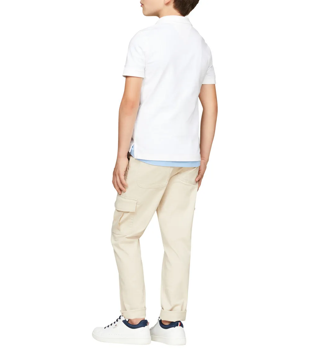 Polo Junior Garçon Tommy Hilfiger coton avec manches courtes et col boutonné blanc