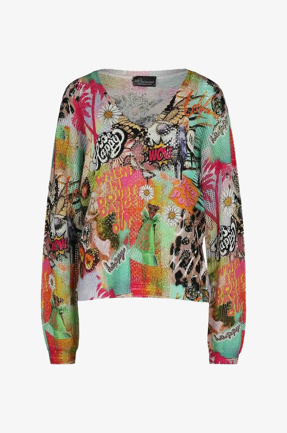 Pull à col V en laine à motifs