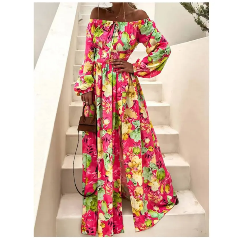 Robe Fleurie Col Bateau Fendue