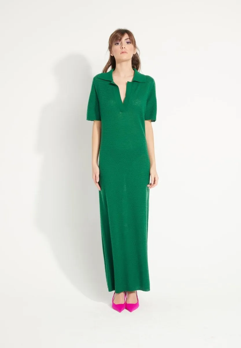 Robe longue col polo cachemire vert émeraude femme - AVA 18