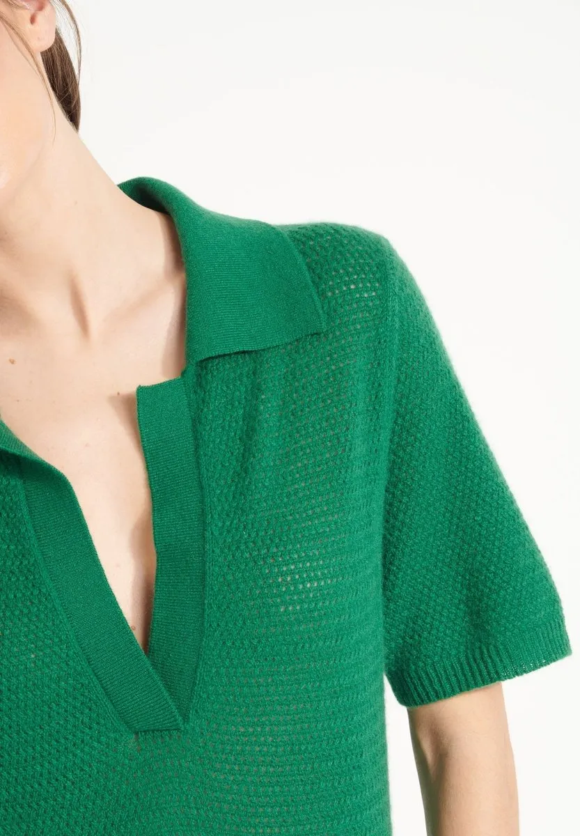 Robe longue col polo cachemire vert émeraude femme - AVA 18