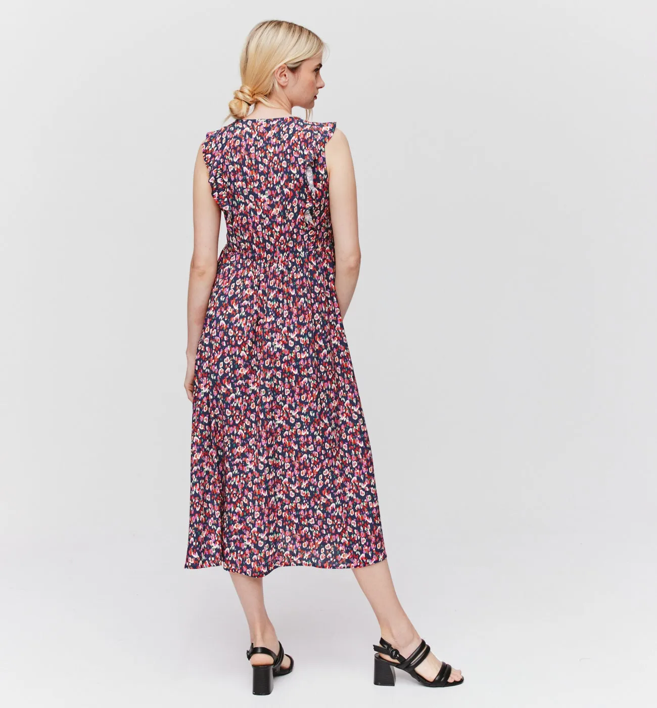 Robe mi-longue imprimée - Imprimé marine