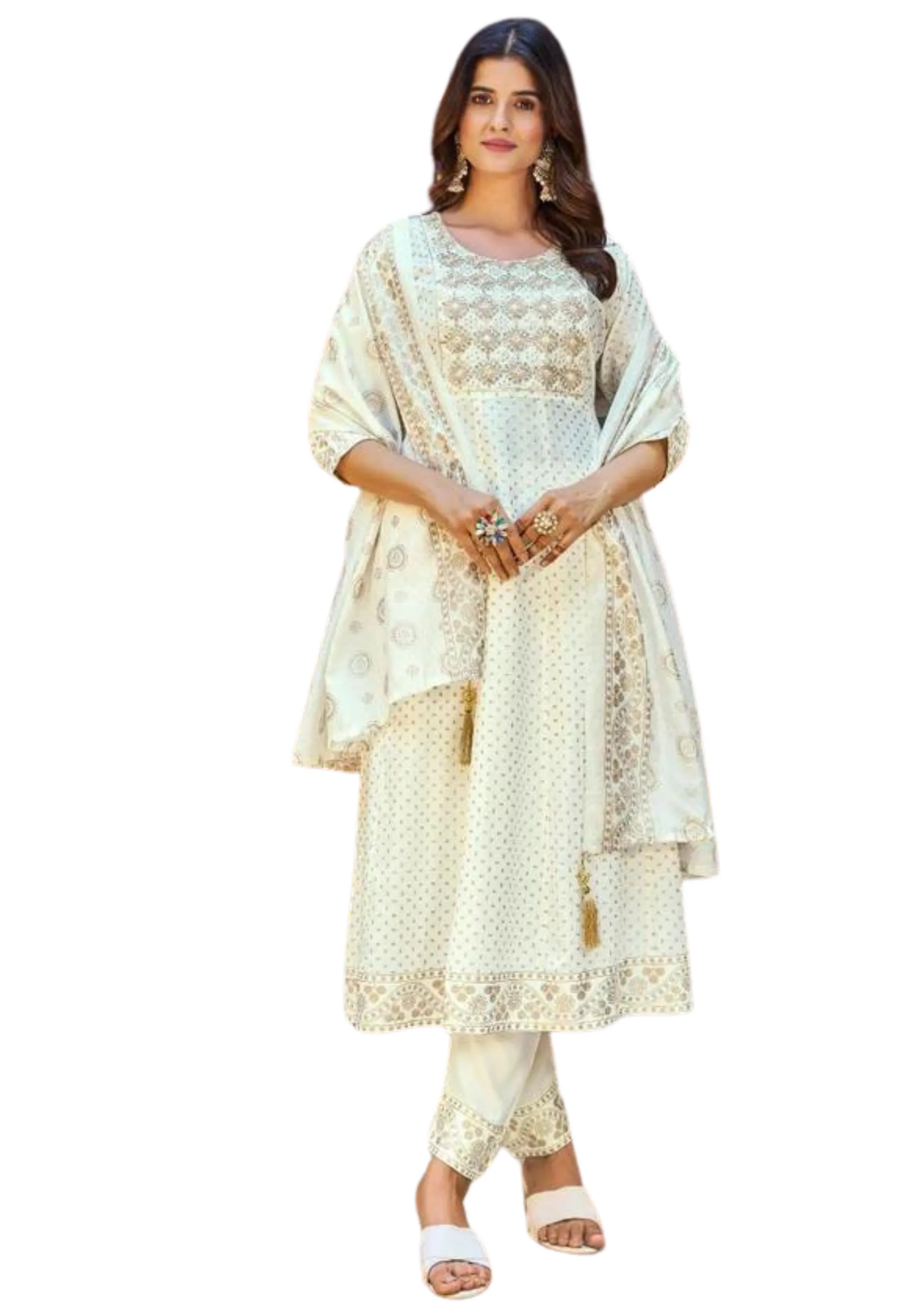 Salwar kameez écru Lalitha - Taille 46
