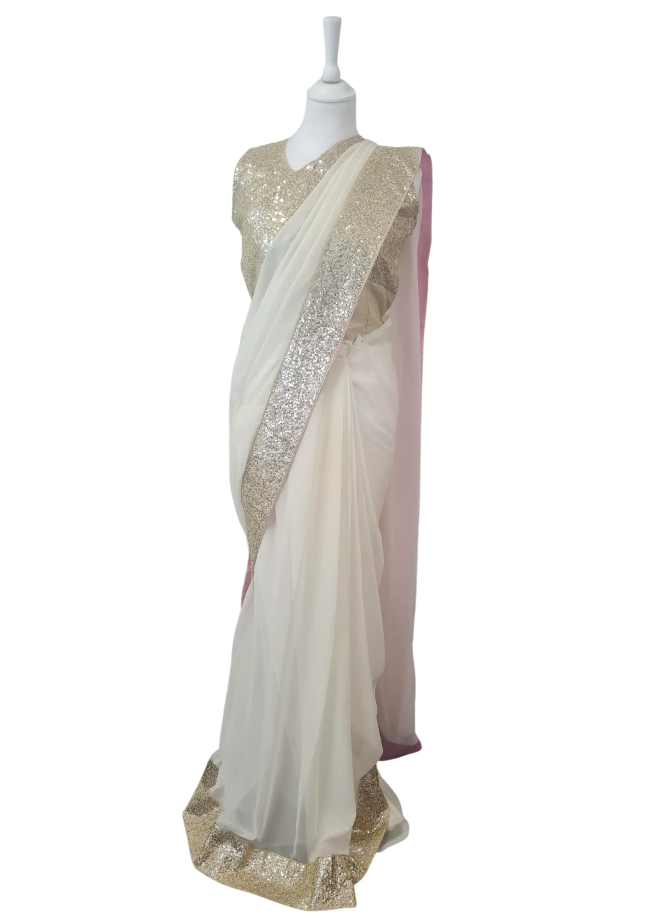 Sari prêt-à-porter mariage Ecru Nila - Taille 36/40