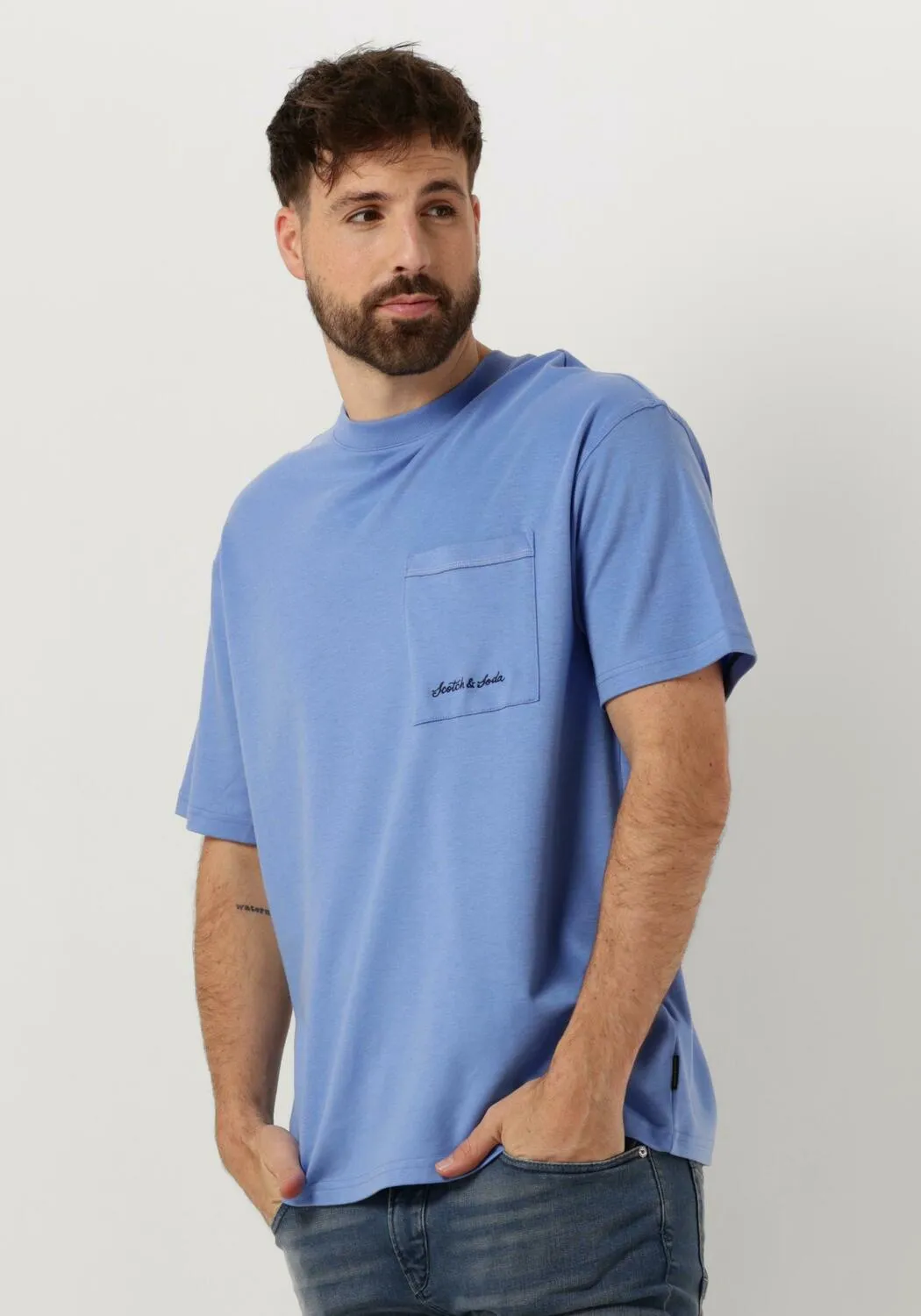 scotch & soda t-shirt cotton lyocell pocket t-shirt en bleu