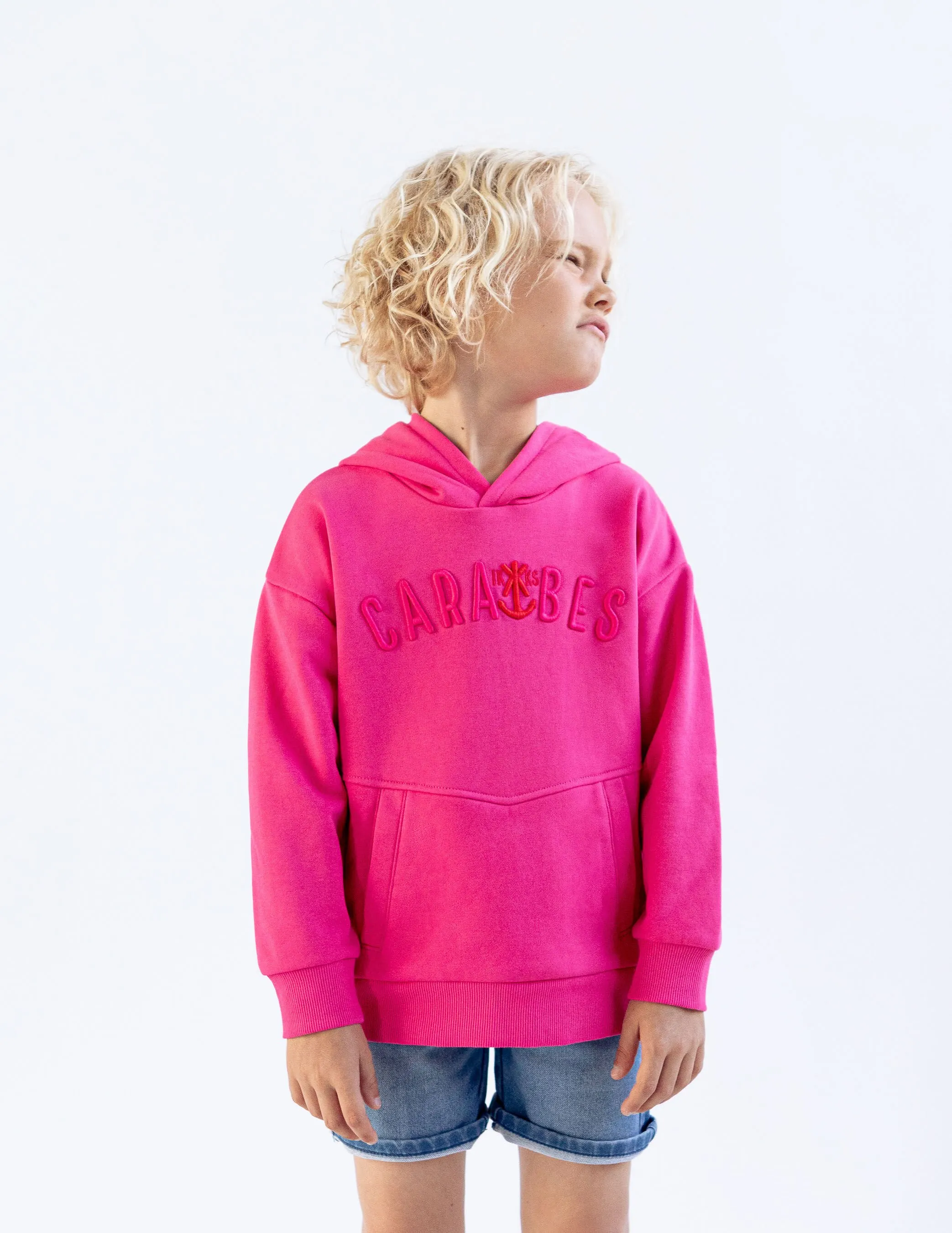 Sweat rose coton bio molleton maxi message brodé garçon
