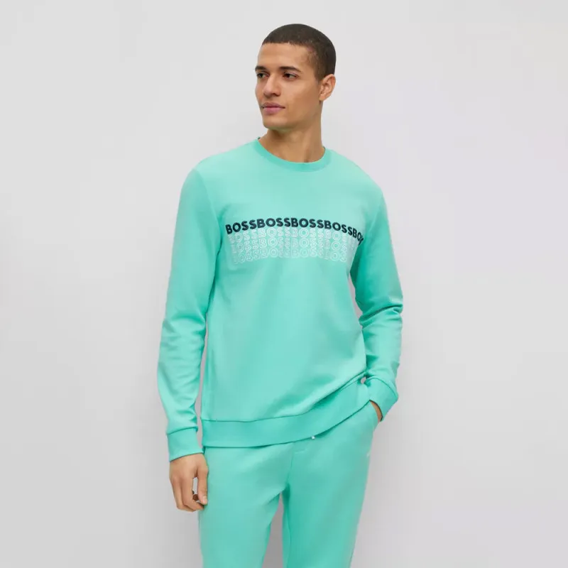 SWEAT VERT TURQUOISE REGULAR FIT À LOGOS BRODÉS MULTICOLORES SALBO 1 BOSS
