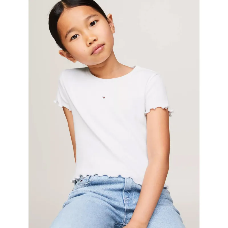 T-shirt essential côtelé blanc fille - Tommy Hilfiger | wimod