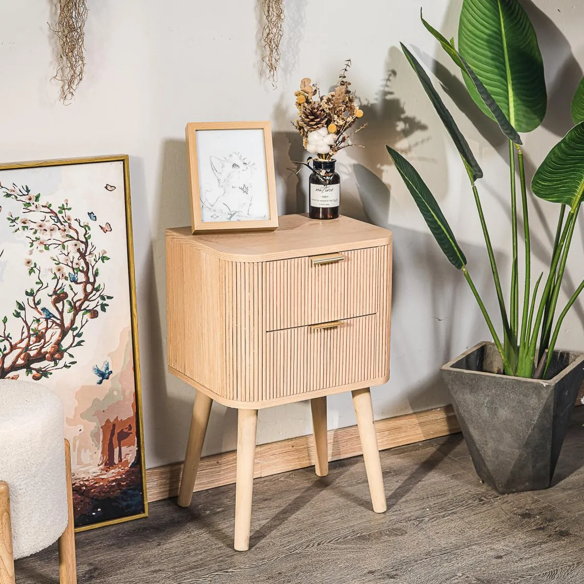 Table de Chevet 2 Tiroirs Naturel en Bois | 3 Suisses