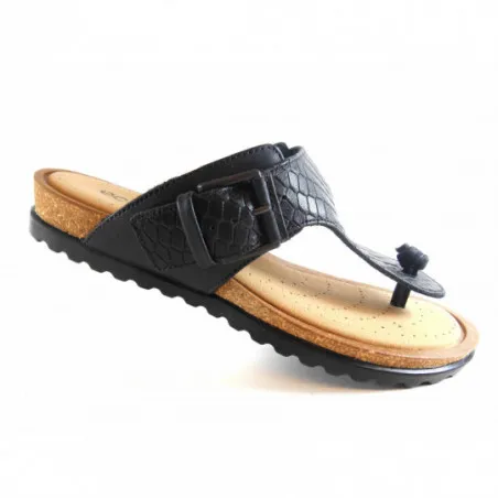 Tongs Femme en Cuir Noir à petit Talon Ecco | Igert Dannemarie
