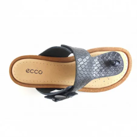 Tongs Femme en Cuir Noir à petit Talon Ecco | Igert Dannemarie