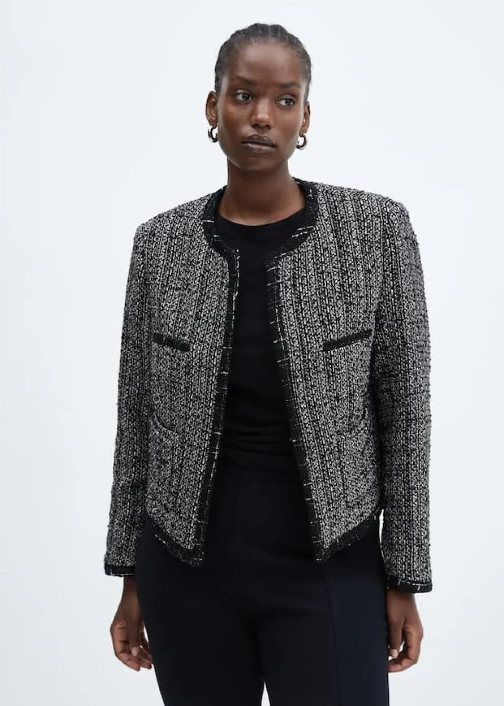 Vestes Et Blazers | Femme MANGO Veste En Tweed à Passepoils Noir