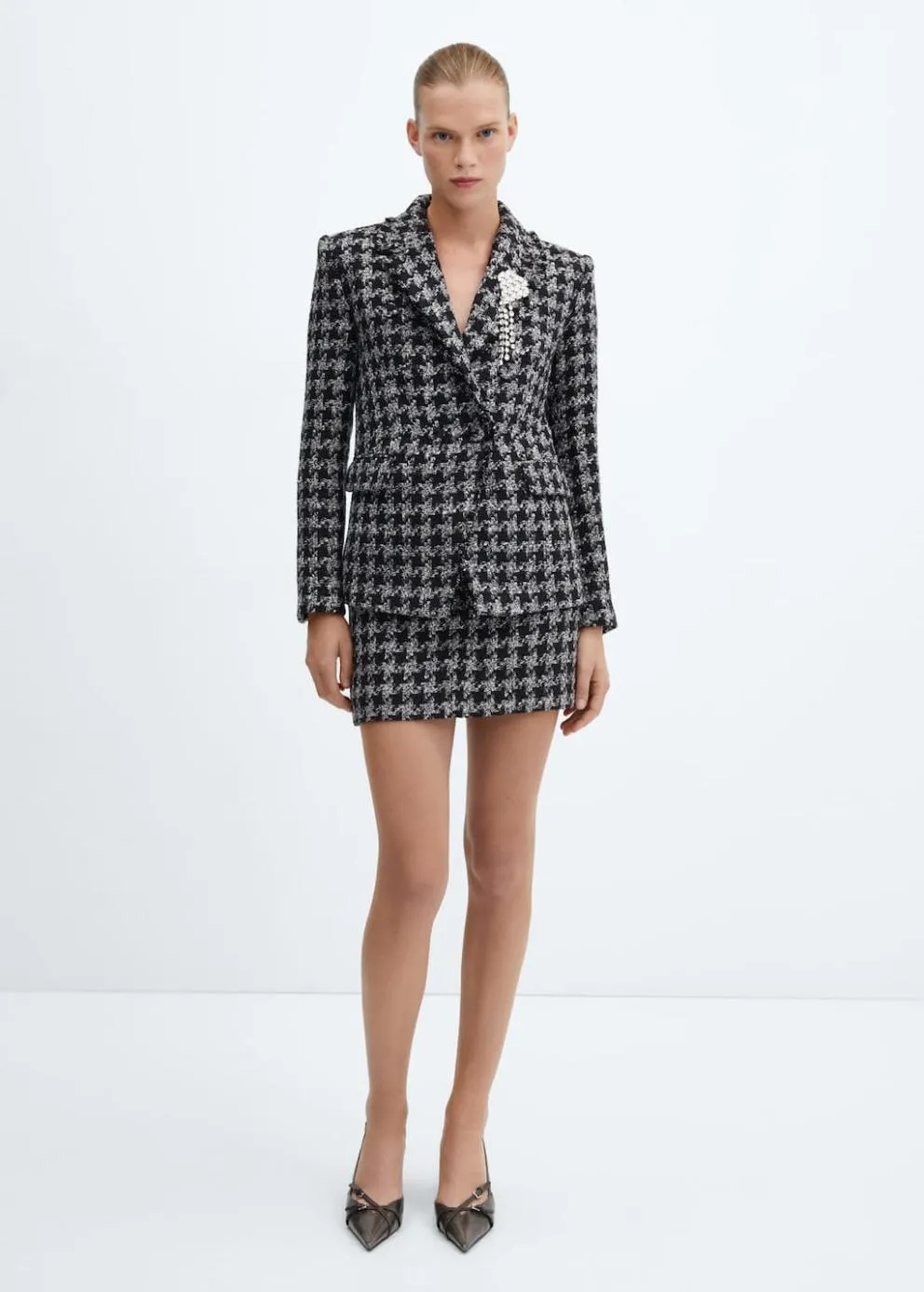 Vestes Et Blazers | Femme MANGO Veste Tweed Broche Gris