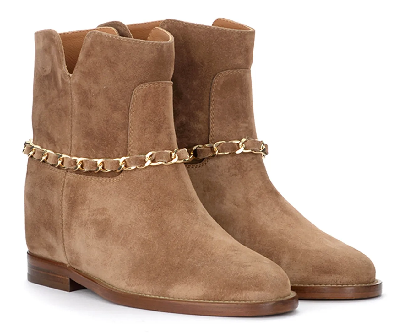 Via Roma 15 Bottines en daim couleur noisette avec chaîne en or
